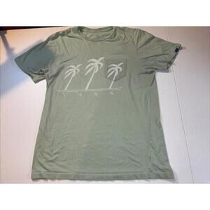Vans T Shirt Mens Size M Green Short Sleeve Crew Neck  Palm Tree Slim Fit Skate